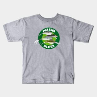 Pick Your Weapon Fishing Lures - Green on Green Kids T-Shirt